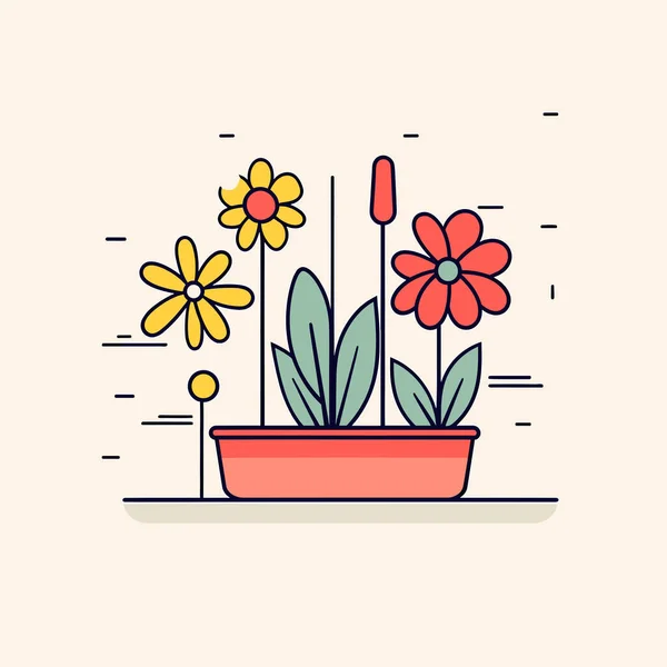 Eine Topfpflanze Mit Blumen Auf Dem Tisch — Stockvektor