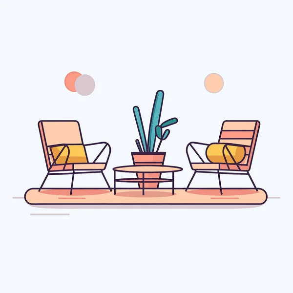 Deux Chaises Une Table Avec Une Plante Pot — Image vectorielle