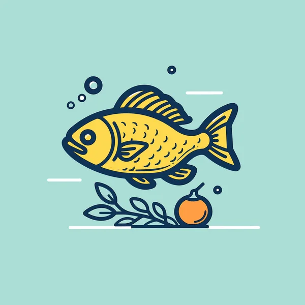 Ryba Jabłkiem Niebieskim Tle — Wektor stockowy