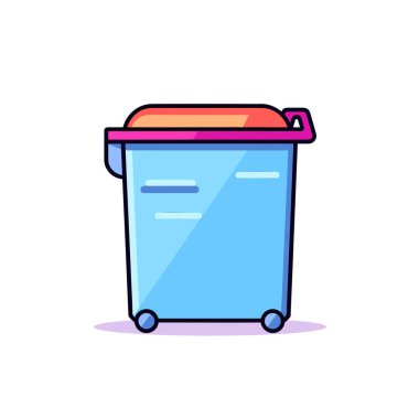 Kırmızı kapaklı mavi bir çöp kutusu.