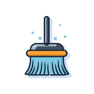 Beyaz arka planda uzun saplı bir süpürge.