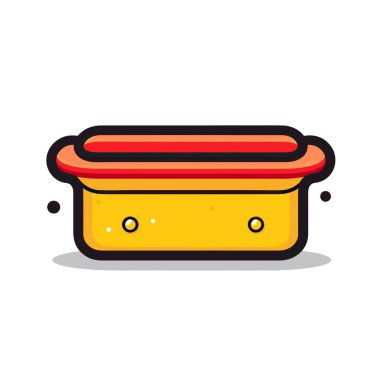 Sarı bir konteynırın üstünde oturan bir sosisli sandviç.