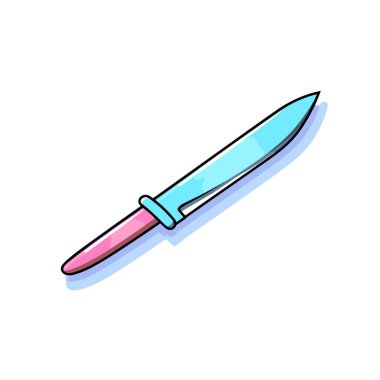 Beyaz arka planda pembe ve mavi bir bıçak.