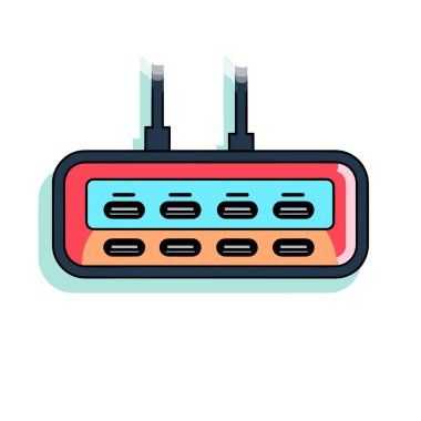 İki antenli kırmızı ve mavi bir cihaz.