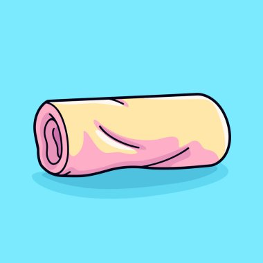 Mavi arka planda katlanmış pembe bir nesne.