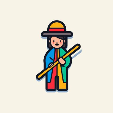 Şapkası ve sopası olan biri.