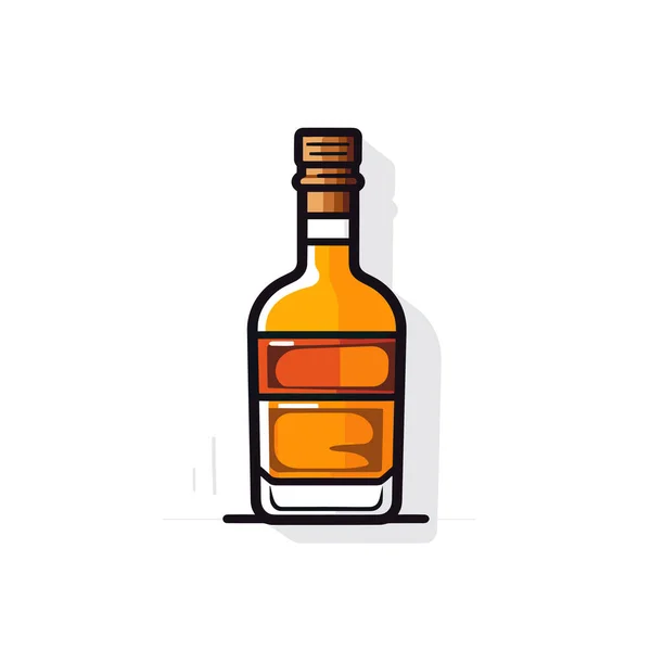 Bottle Whiskey Shadow White Background — Stock Vector