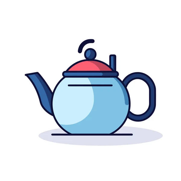 一个有红色盖子的蓝色茶壶 — 图库矢量图片