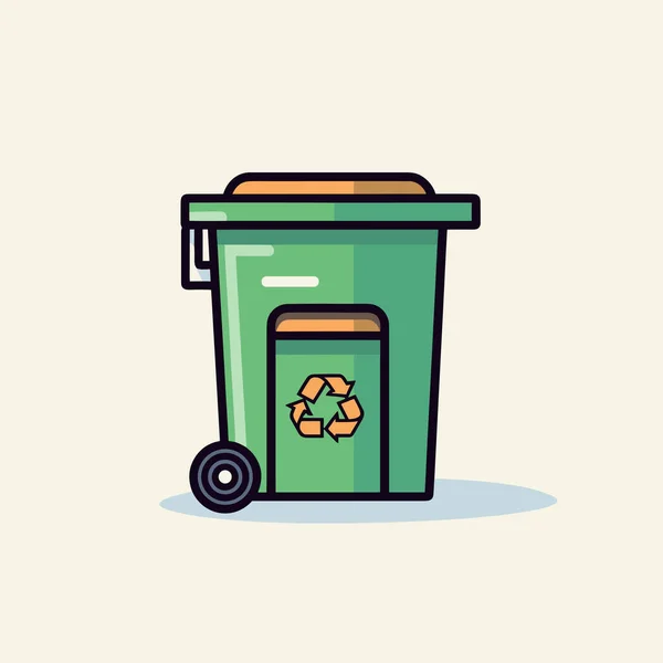 Uma Lata Lixo Verde Com Recipiente Amarelo —  Vetores de Stock