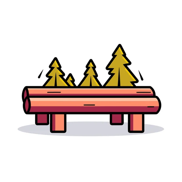 Dřevěná Lavička Stromy — Stockový vektor