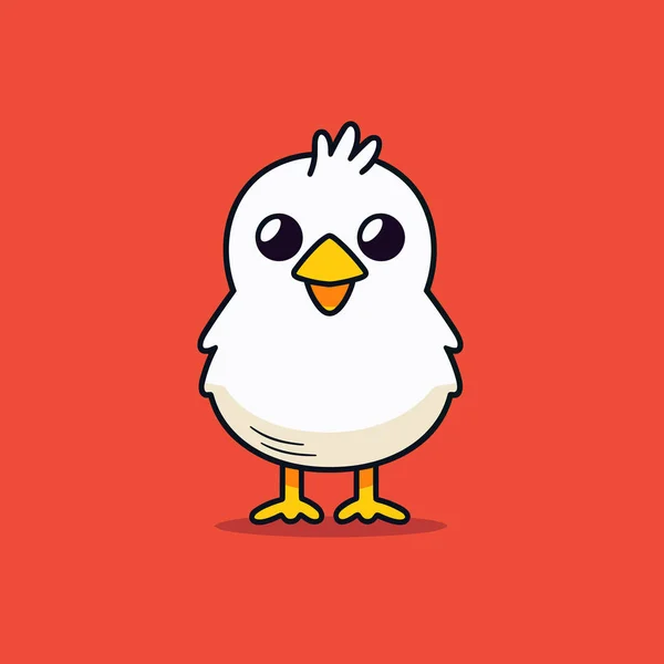 White Chicken Yellow Beak Red Background — Stock Vector