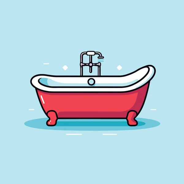 一个有水龙头和两个水龙头的红色浴缸 — 图库矢量图片