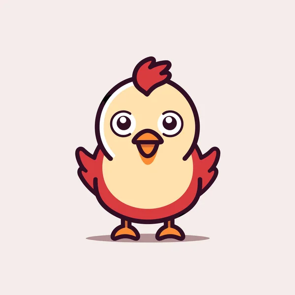 一只大眼睛红尾巴的卡通鸡 — 图库矢量图片