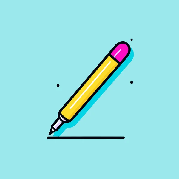 Ein Gelber Bleistift Mit Rosa Spitze Auf Blauem Hintergrund — Stockvektor