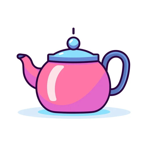 一个有蓝色盖子的粉色茶壶 — 图库矢量图片