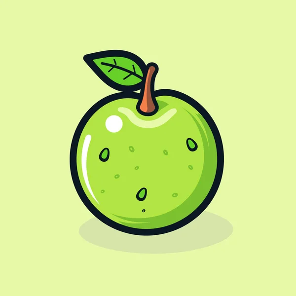 葉の上に緑のリンゴ — ストックベクタ