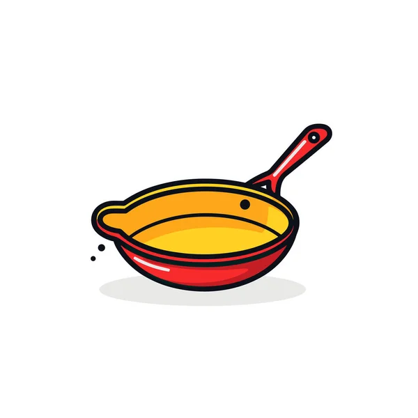 Red Yellow Frying Pan Wooden Spoon — Stock Vector