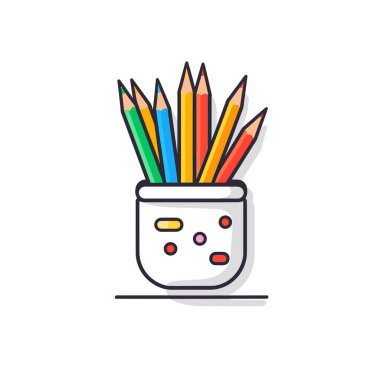 İçinde renkli kalemler olan bir kalem tutacağı.