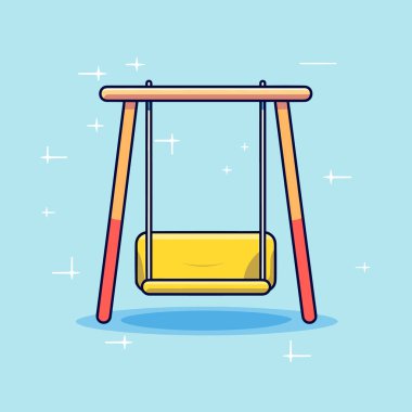 Mavi arka planda sarı koltuklu bir salıncak.