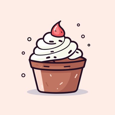 Krem şantili bir kek ve üstünde kiraz.