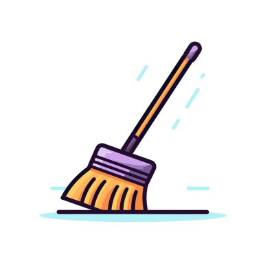 Beyaz arka planda uzun saplı bir süpürge.