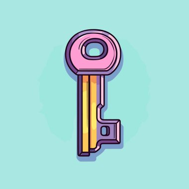 Mavi arka planda pembe ve sarı bir anahtar.