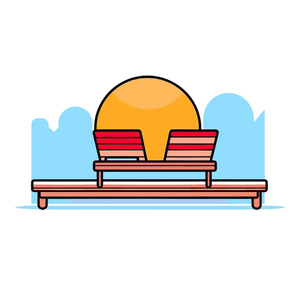 Bench Two Chairs Sitting Top — Stock Vector