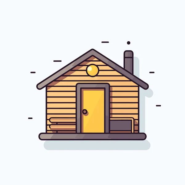 黄色の扉を持つ小さな木造の家 — ストックベクタ