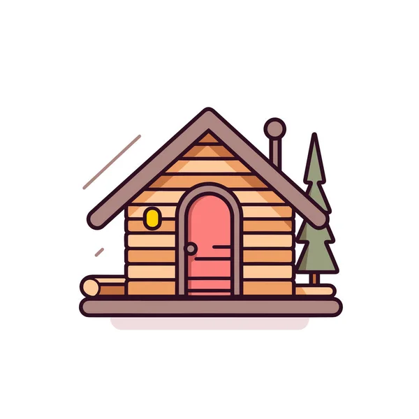 Une Petite Cabane Rondins Avec Une Porte Rose — Image vectorielle