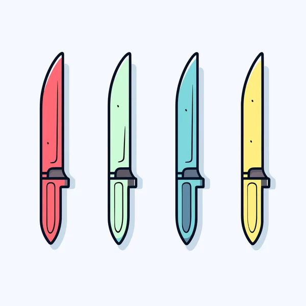 Ensemble Quatre Couteaux Différentes Couleurs — Image vectorielle
