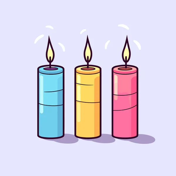 Trois Bougies Colorées Avec Une Allumée Autre Allumée — Image vectorielle