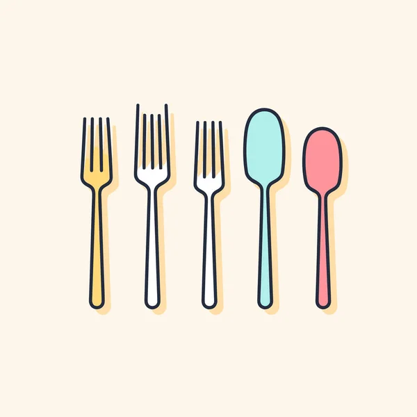 Group Forks Spoons Different Colors — Stock Vector
