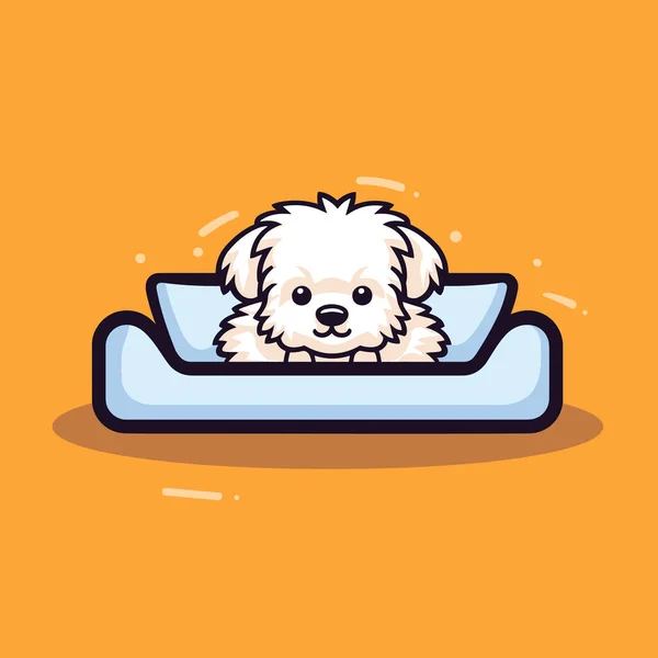 Pequeno Cão Branco Deitado Cima Travesseiro — Vetor de Stock