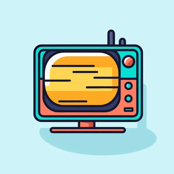 Une Télévision Avec Une Longue Ombre Sur Fond Bleu — Image vectorielle