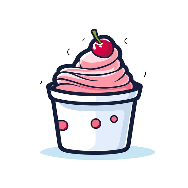 Une Tasse Crème Glacée Avec Une Cerise Sur Dessus — Image vectorielle