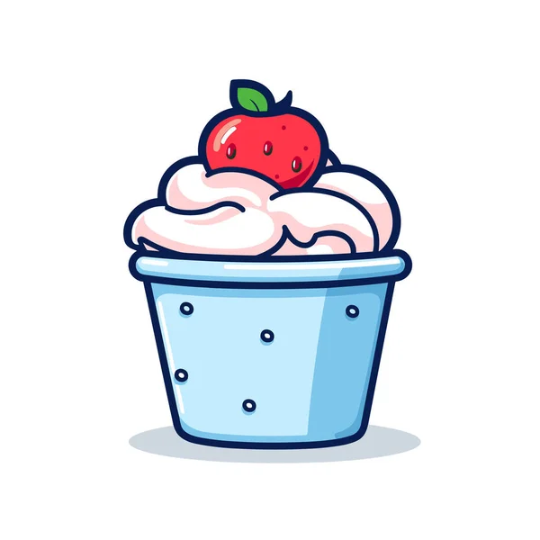 Cup Ice Cream Strawberry Top — Stock Vector