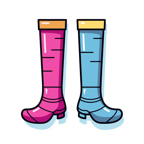 Een Paar Roze Blauwe Laarzen Die Naast Elkaar Zitten — Stockvector