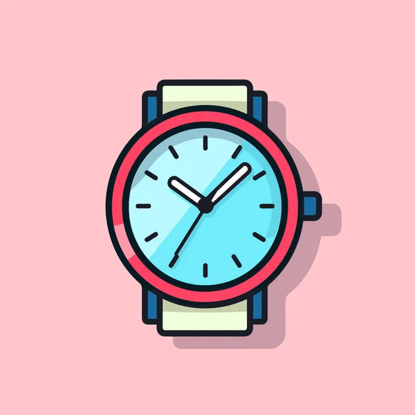 Een Horloge Met Een Blauw Gezicht Een Roze Achtergrond — Stockvector