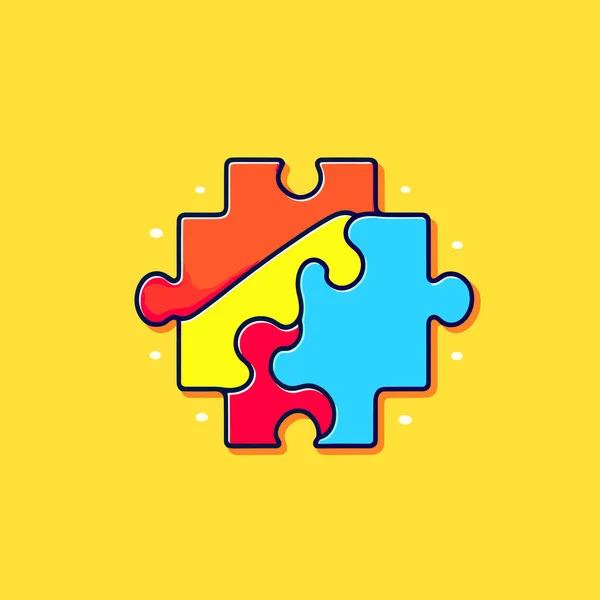 Two Pieces Puzzle Yellow Background — Stock Vector
