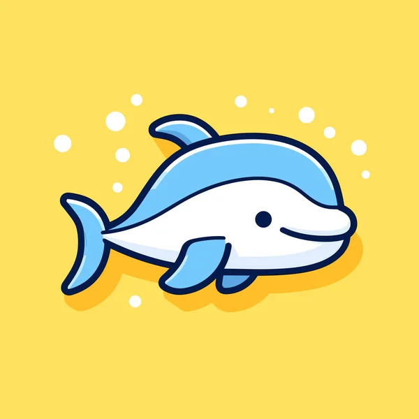 Синьо Білий Дельфін Плаває Жовтому Тлі — стоковий вектор