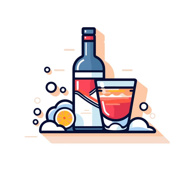 Egy Üveg Alkohol Egy Pohár Folyadék — Stock Vector