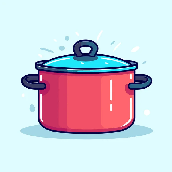 Pot Rouge Avec Couvercle Bleu Sur Fond Bleu — Image vectorielle