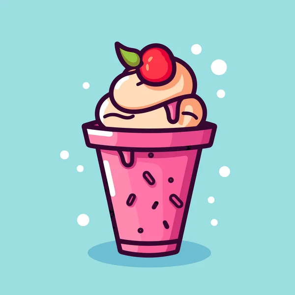 Une Tasse Crème Glacée Avec Une Cerise Sur Dessus — Image vectorielle