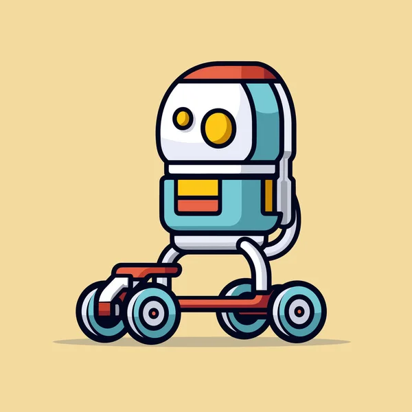 Robot Montando Triciclo Sobre Fondo Amarillo — Vector de stock