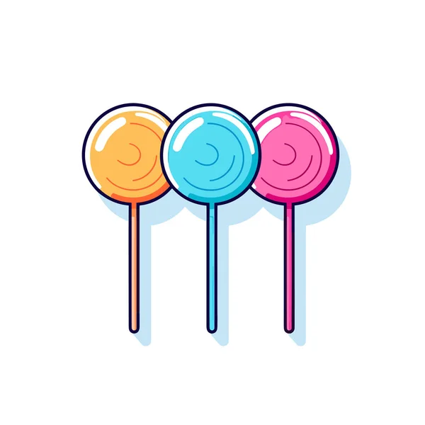 Three Colorful Lollipops White Background — Stock Vector
