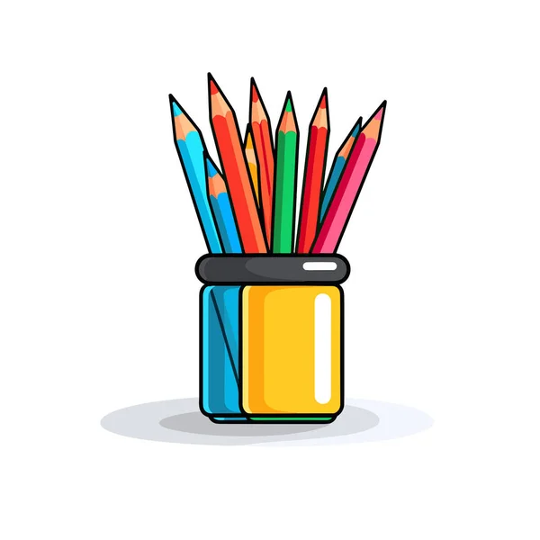 Jar Filled Colored Pencils Sitting Top Table — Stock Vector