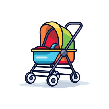 Üstünde renkli bir battaniye olan bir bebek arabası.