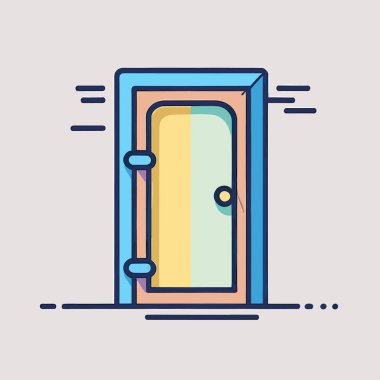 Gri arka planda mavi ve sarı bir kapı.