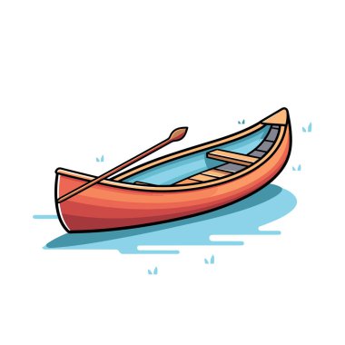 A red canoe with oars floating on the water clipart