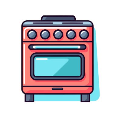 Dört ocağı ve dört kolu olan kırmızı bir soba.